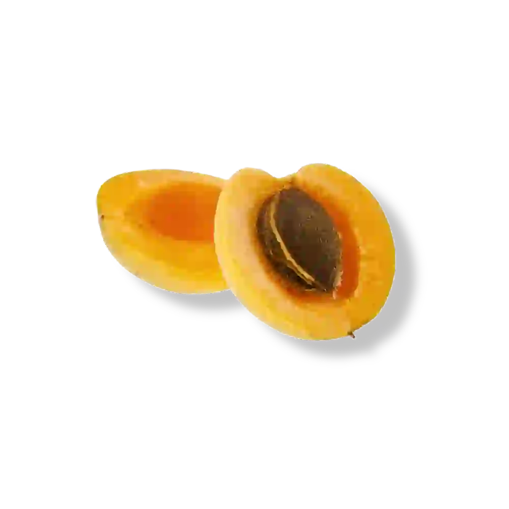 Halved apricot on a white background