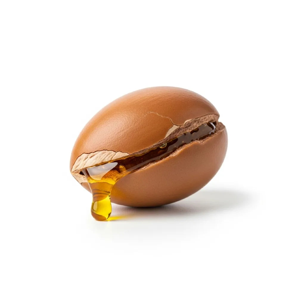 Argon nut with argon oil coming out on a white background