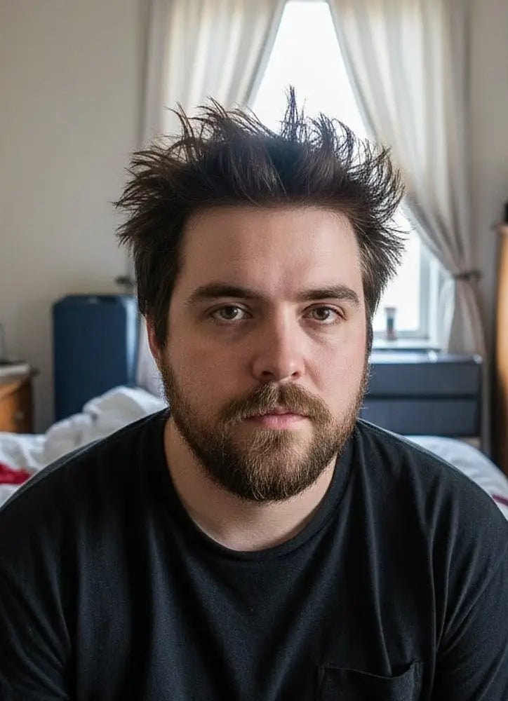 man with bed hair