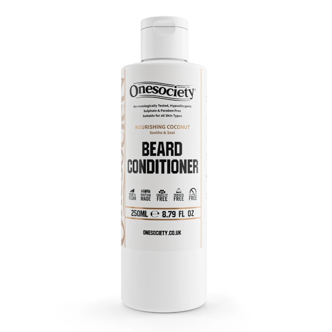 Onesociety nourishing coconut beard conditioner bottle on a white background