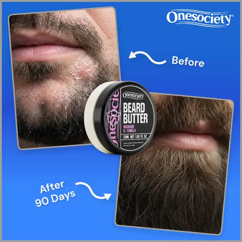 one society rhubarb and vanilla beard butter cream before and after using for 90 days beard transformation