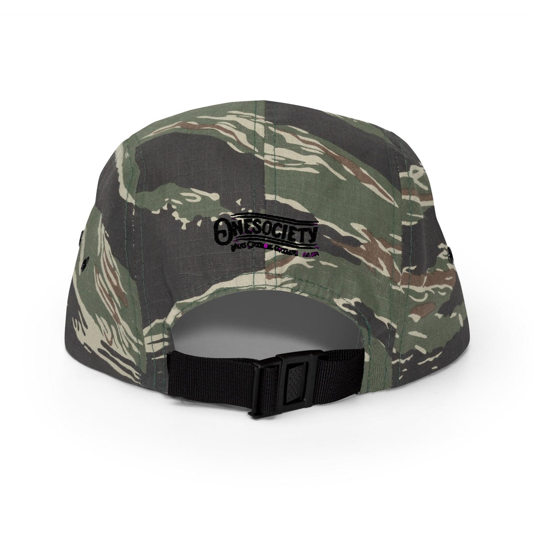 One Society Camo and Black 5 Panel Skate Cap. Onesociety Men's Grooming Products.
