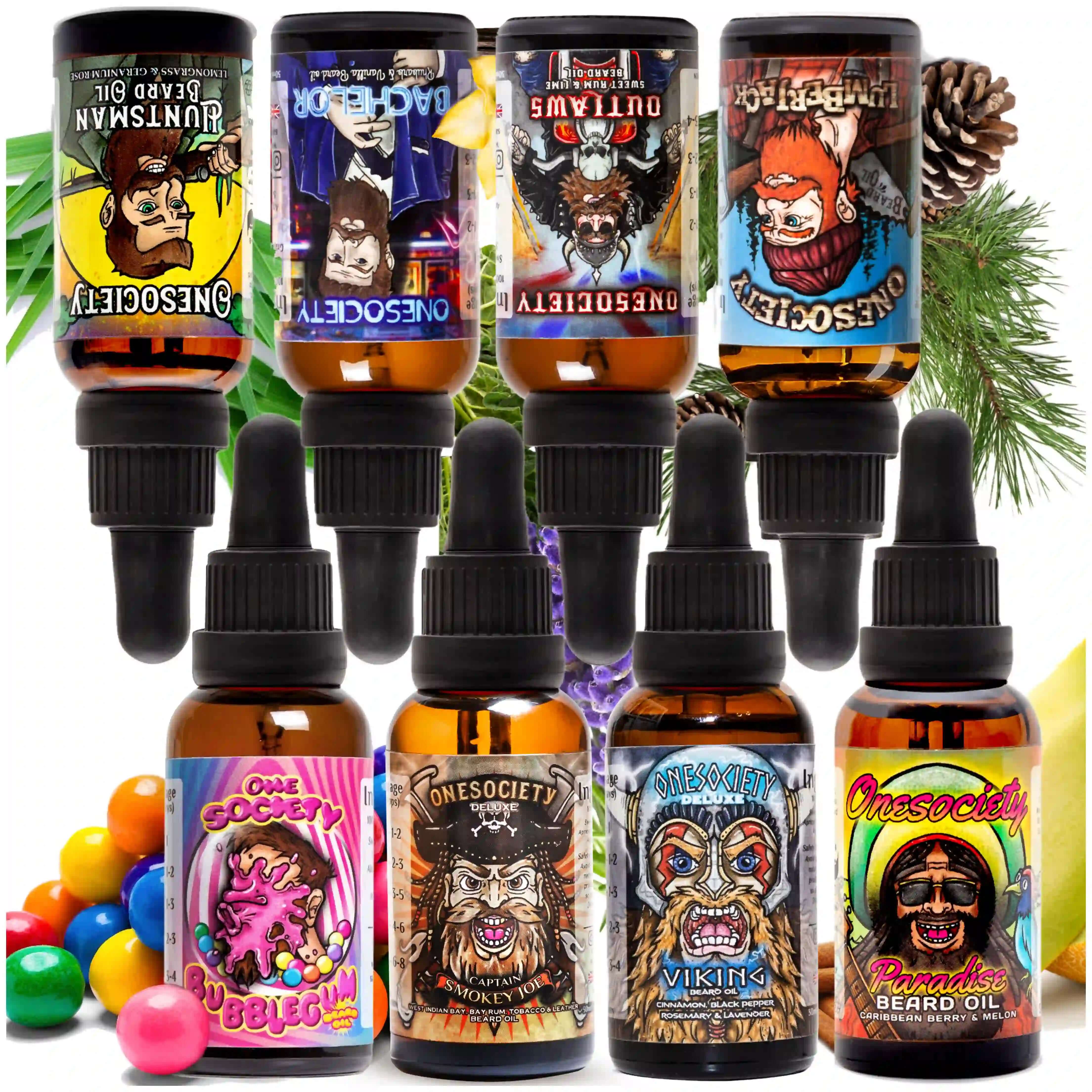 8 Unique Beard Oil Scents:
Lemongrass & Rose: A fresh, earthy blend with natural anti-pesticide benefits.
Rhubarb & Vanilla: Zingy and sweet with a warm, fruity richness.
Sweet Rum & Lime: A warming scent with a burst of citrus.
Pine: Clean, refreshing, and uplifting.
Bubblegum: A sweet and fruity scent that’s fun and juicy.
Bay Rum: A rich, aromatic blend with hints of molasses.
Black Pepper, Lavender, Rosemary & Cinnamon: Warm, bold, and luxurious.
Caribbean Berry & Melon: A tropical, 