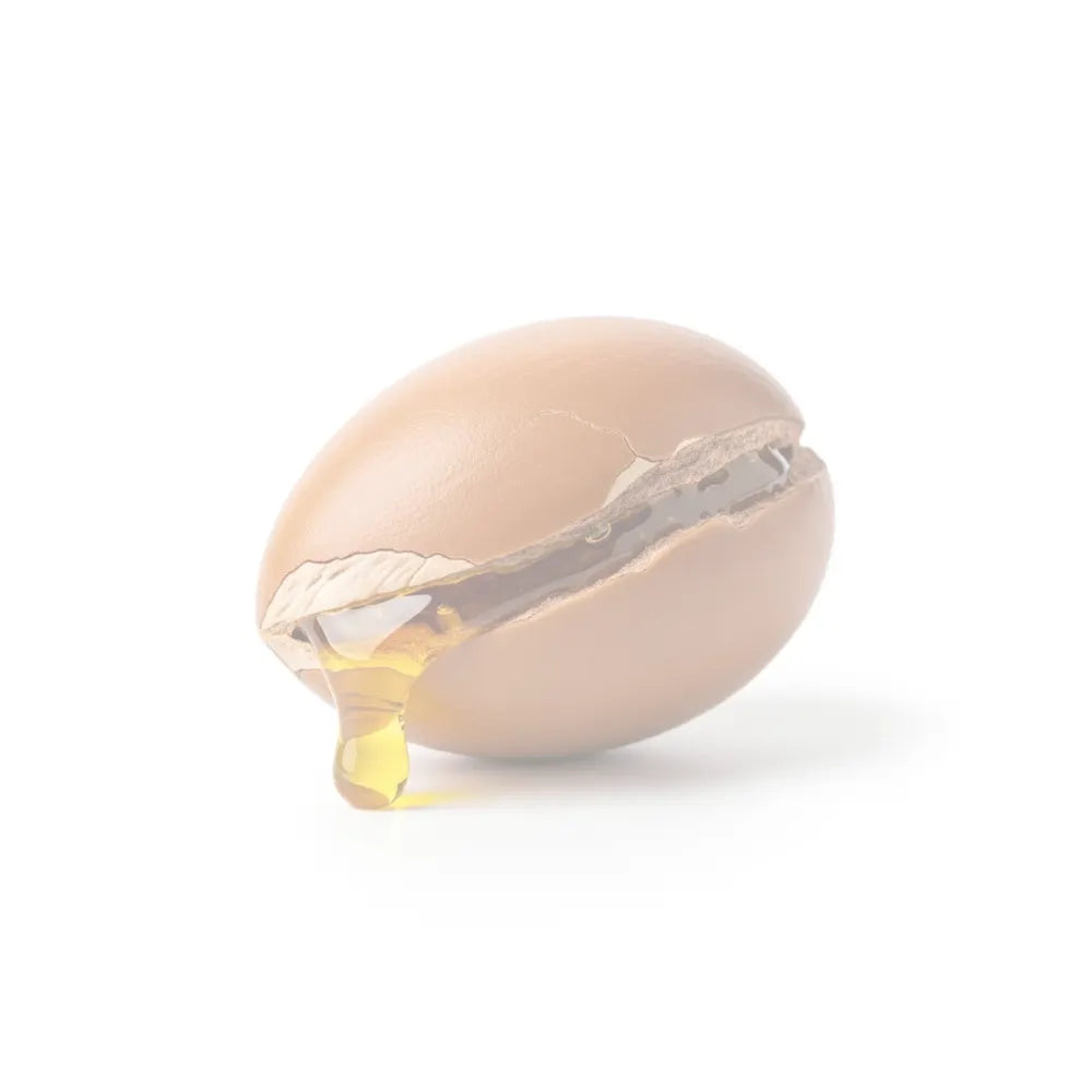 Faded argon nut with argon oil coming out on a white background