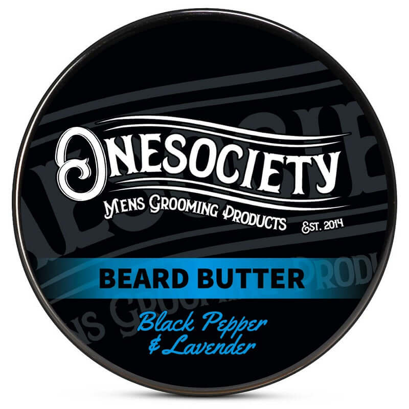 Onesociety BLACK PEPPER, LAVENDER, ROSEMARY & CINNAMON beard butter. Made in the UK for men with beards.