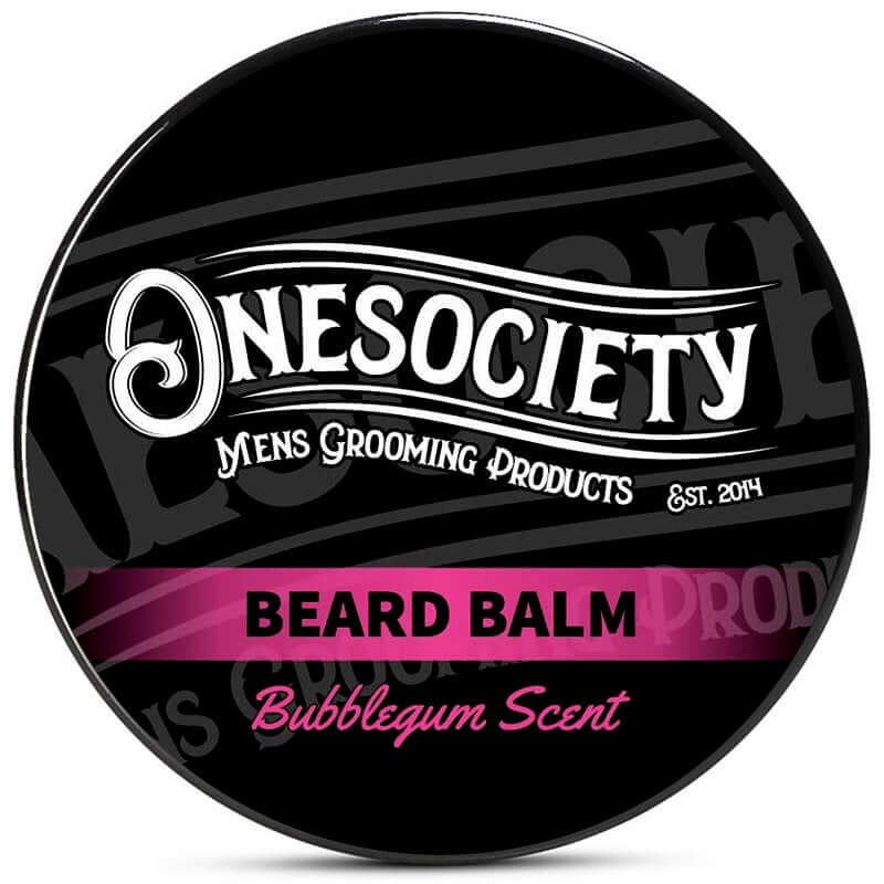 Onesociety strong holding men's beard balm. Pine - Bubblegum - A Sweet, Uplifting, Fruity and Unbelievably Juicy Aroma.