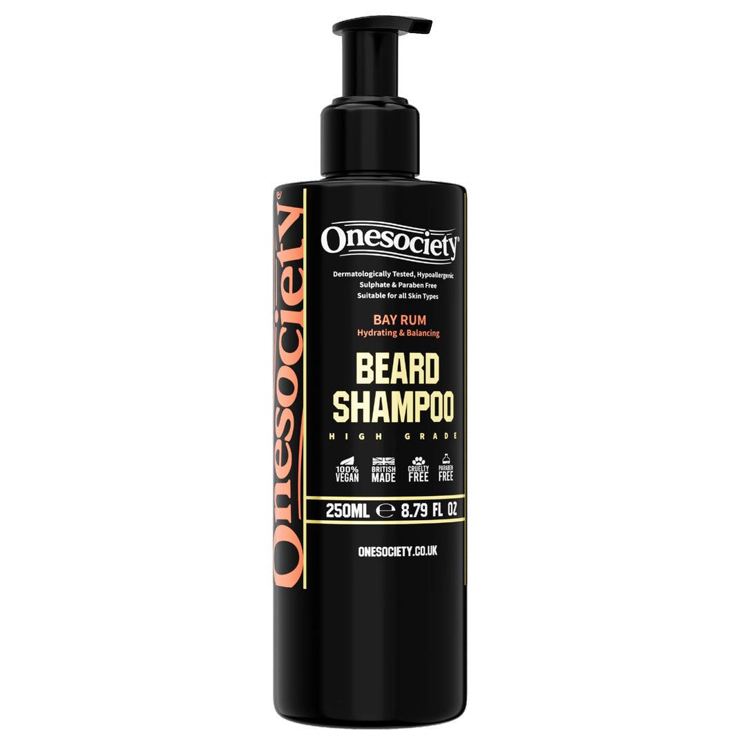 One Society Specially Formulated Beard Shampoo - Keep Your Beard Hydrated and Flake-Free. Beard wash Bay Rum Scent. Made by Onesociety.