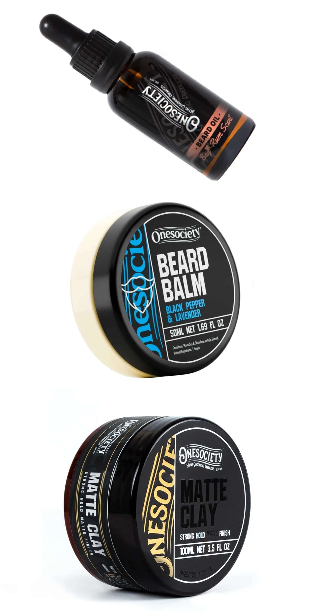 One society Onesociety Beard oil beard balm and matte clay for hair styling