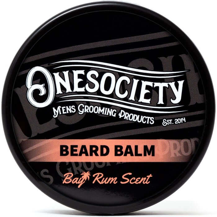 Onesociety strong holding men's beard balm. Bay Rum - A Complex, Sweet and Aromatic Chord that brings on Succulence and Molasses-Tinged Nuances to Gourmands and Woody Fragrance.