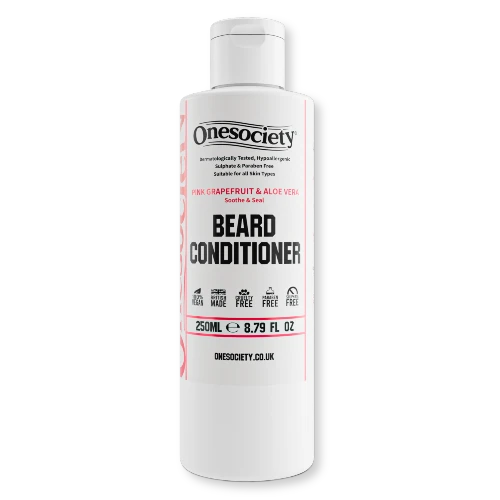 Bottle of Onesociety beard conditioner on a white background