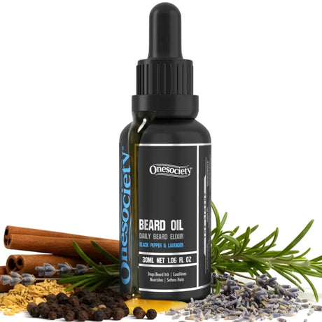 One society black pepper lavender rosemary and cinnamon beard oil for men