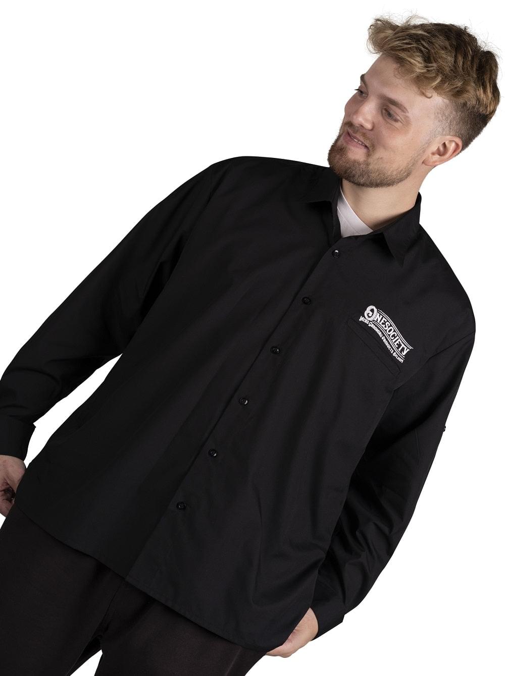 One Society Premium Black Shirt - Stand Out with Embroidered Details, Roll-Up Sleeves, and Vented Pocket. Onesociety Men's Black Thick Shacket.