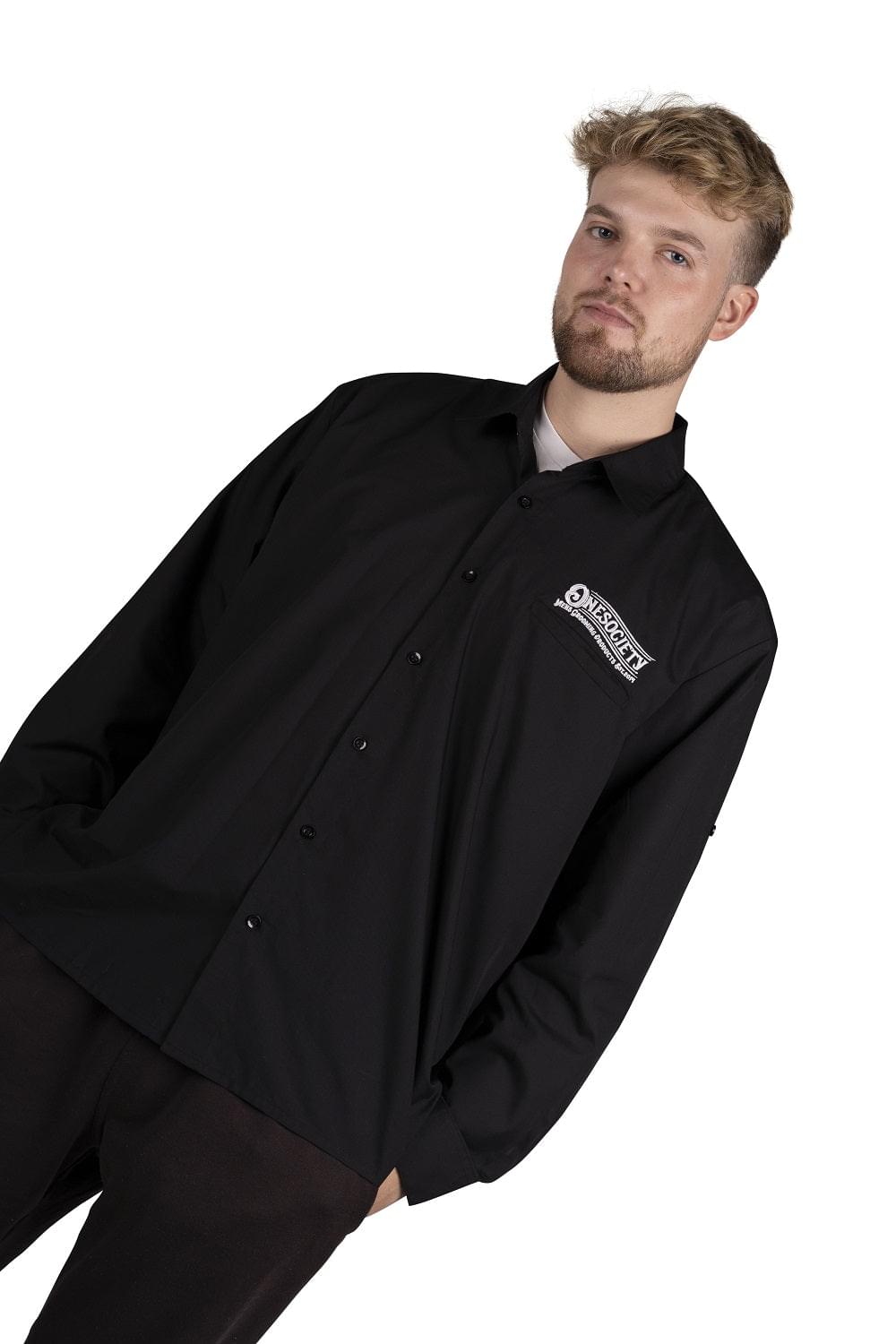 Premium Quality Black Shirt by One Society - Bold and Stylish with Roll-Up Sleeves and Vented Pocket. Onesociety Men's Long Sleeve Shirt.