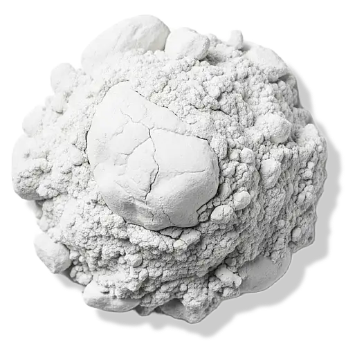 Clump of white kaolin clay on a white background