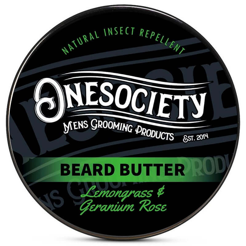 Onesociety lemongrass and rose beard butter. Made in the UK for men with beards.