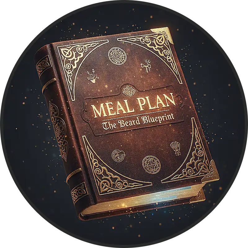 MEAL PLAN book floating, The Beard Blueprint