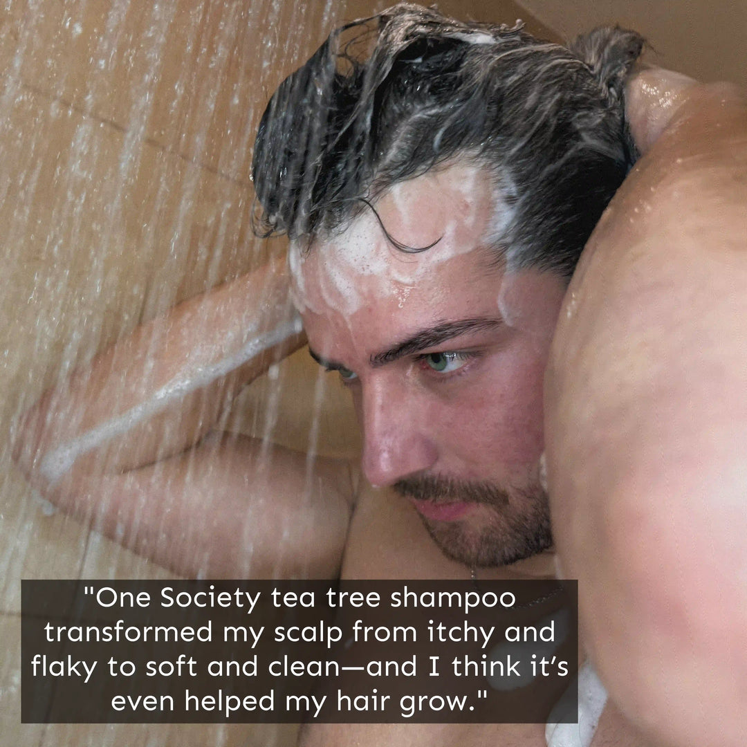 Man Using Tea Tree Shampoo from Onesociety