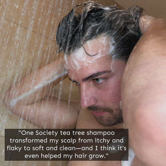 Man Using Tea Tree Shampoo from Onesociety