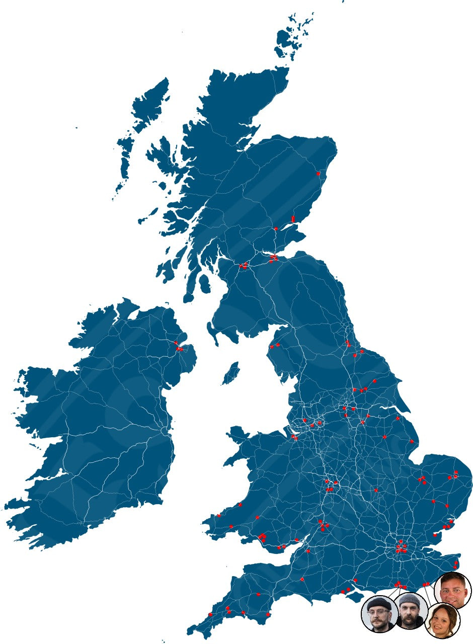 Map of United Kingdom one society ambassadors and stockists
