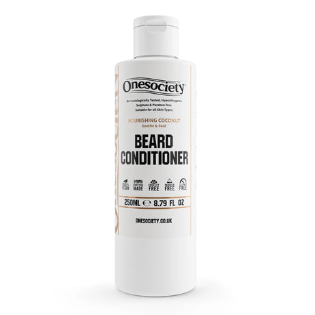 Onesociety nourishing coconut beard conditioner bottle on a white background