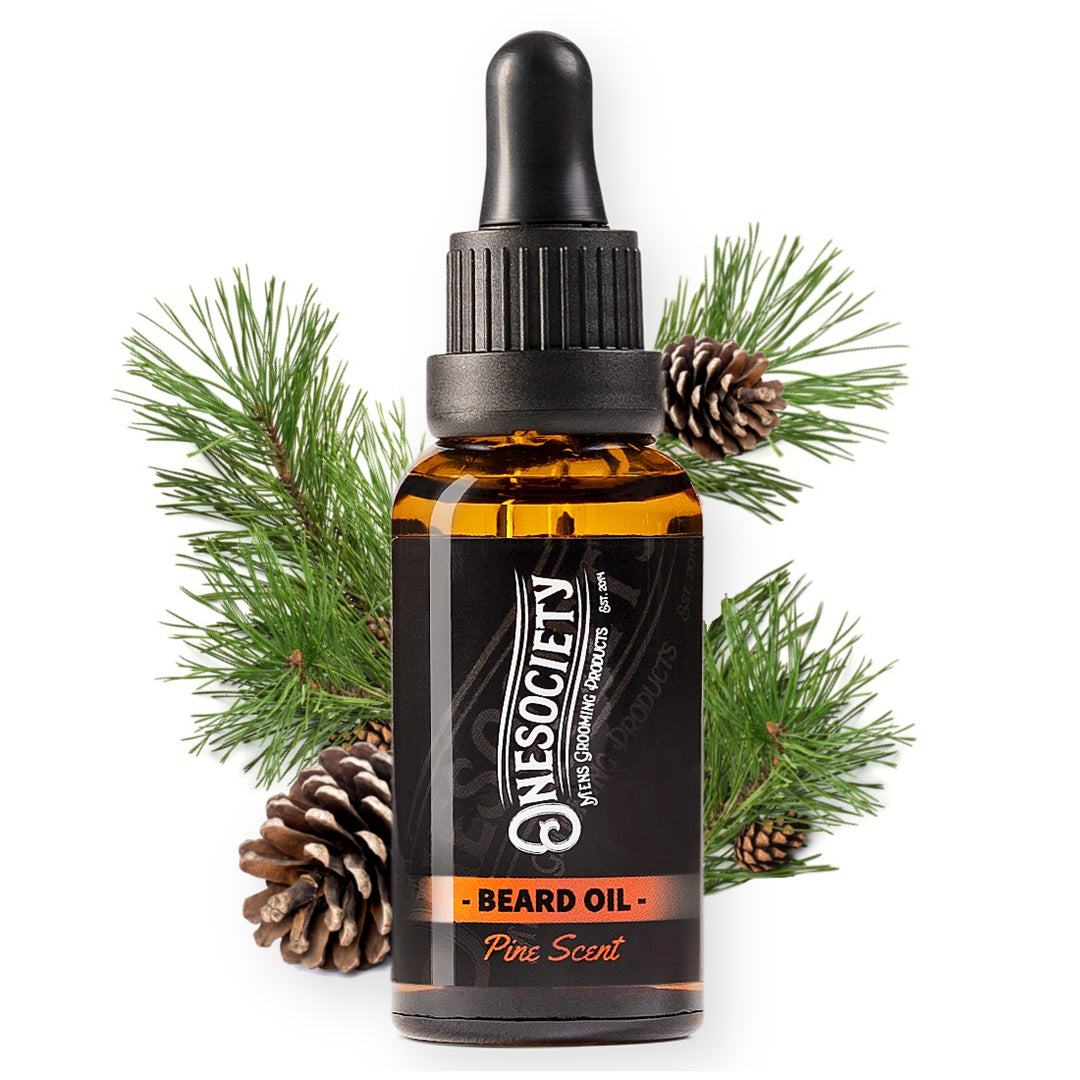 Onesociety Pine scent beard oil, woodsy manly scent.