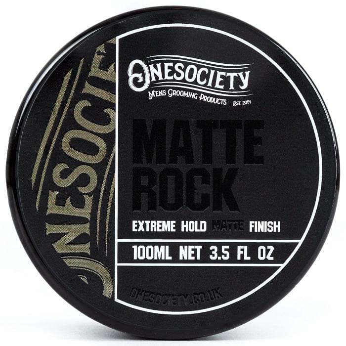 One Society Men's Grooming Vegan Matte Rock - Premium Water-Based Hair Styling Product - Strong Hold - Made in the UK with Quality Ingredients. Onesociety Men's Hair Styling Product with strong hold for short hair.