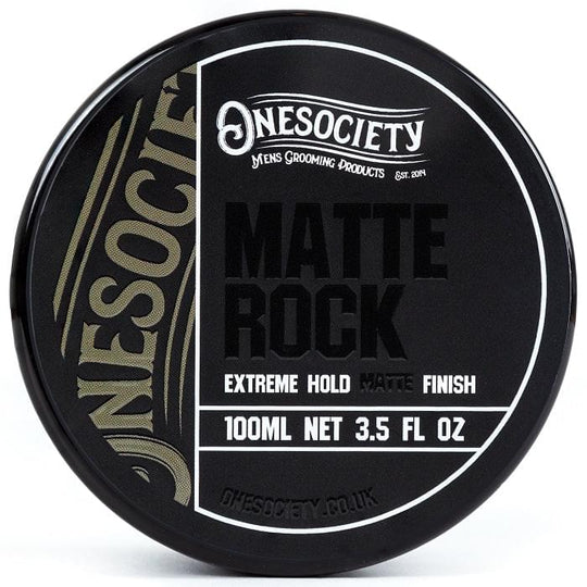 One Society Men's Grooming Vegan Matte Rock - Premium Water-Based Hair Styling Product - Strong Hold - Made in the UK with Quality Ingredients. Onesociety Men's Hair Styling Product with strong hold for short hair.