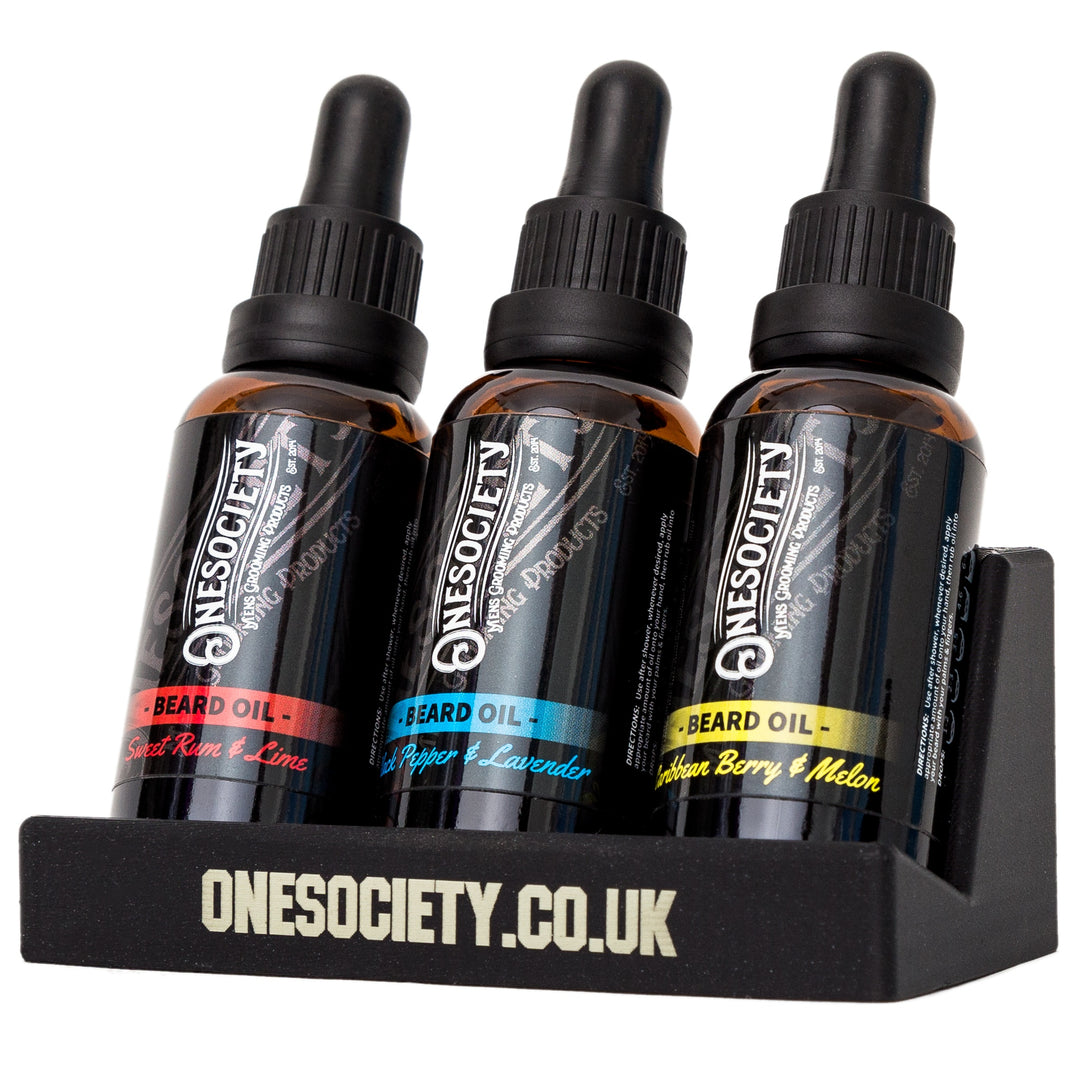 Support small business beard oil holder made in england by one society men's grooming products with recycled plastic. Beard Oil Holder | Beard Bottle Display Stand | Made In UK | 3 Slots. Made by Onesociety.