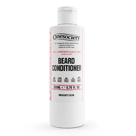 Onesociety Pink Grapefruit Beard Conditioner Standing up with a white background