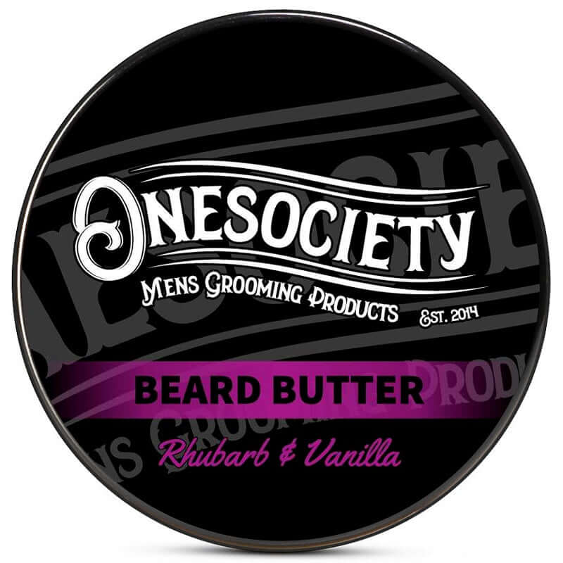 Onesociety Rhubarb and Vanilla beard butter. Made in the UK for men with beards.