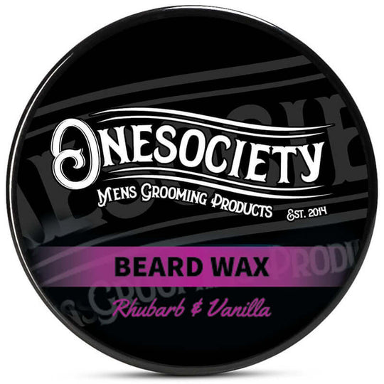 Rhubarb and Vanilla beard and moustache wax from One society.