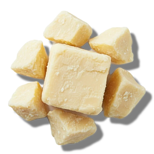 Cubes of shea butter on a white background