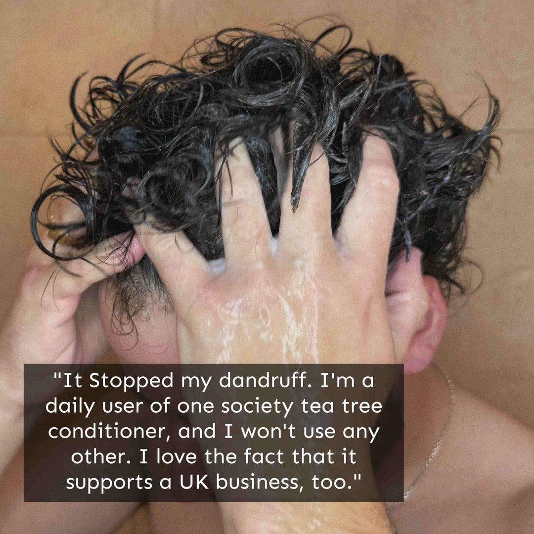 One society tea tree conditioner used in men's hair for anti-dandruff