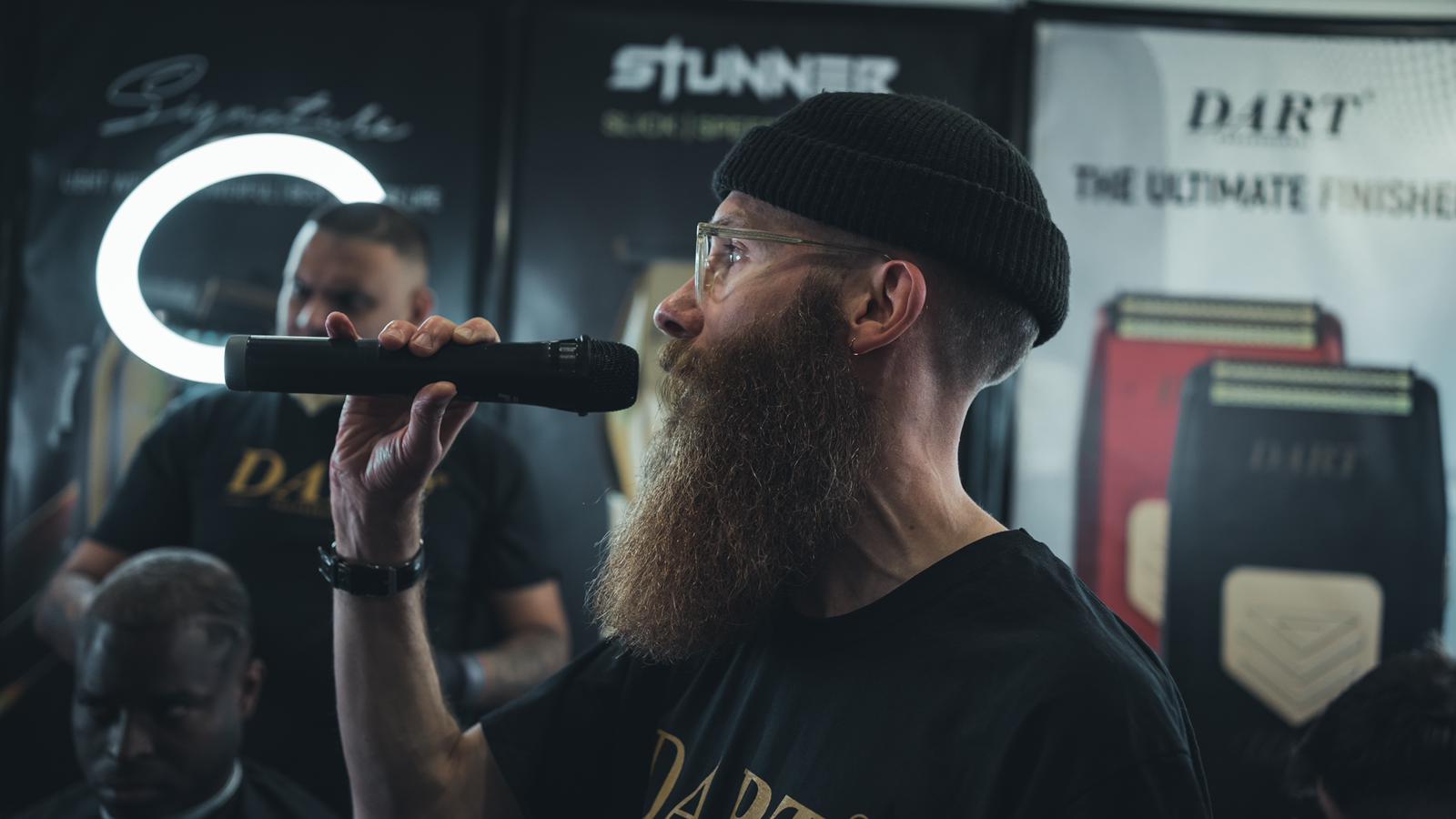 Simon butcher master barber onesociety one society best beard beard care big beard beard styling hair cut master barber connect great British barber bash