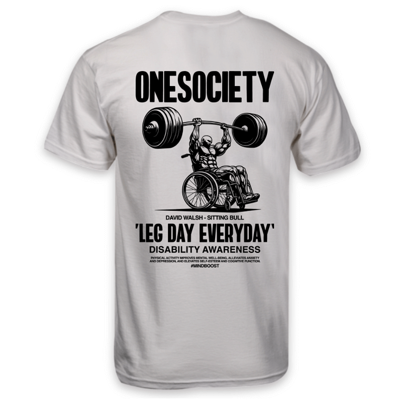 Back of White Leg day everyday gym t-shirt