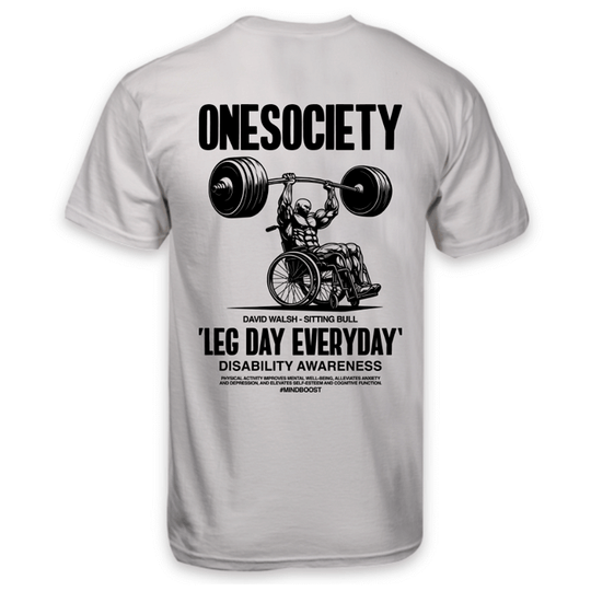 Back of White Leg day everyday gym t-shirt