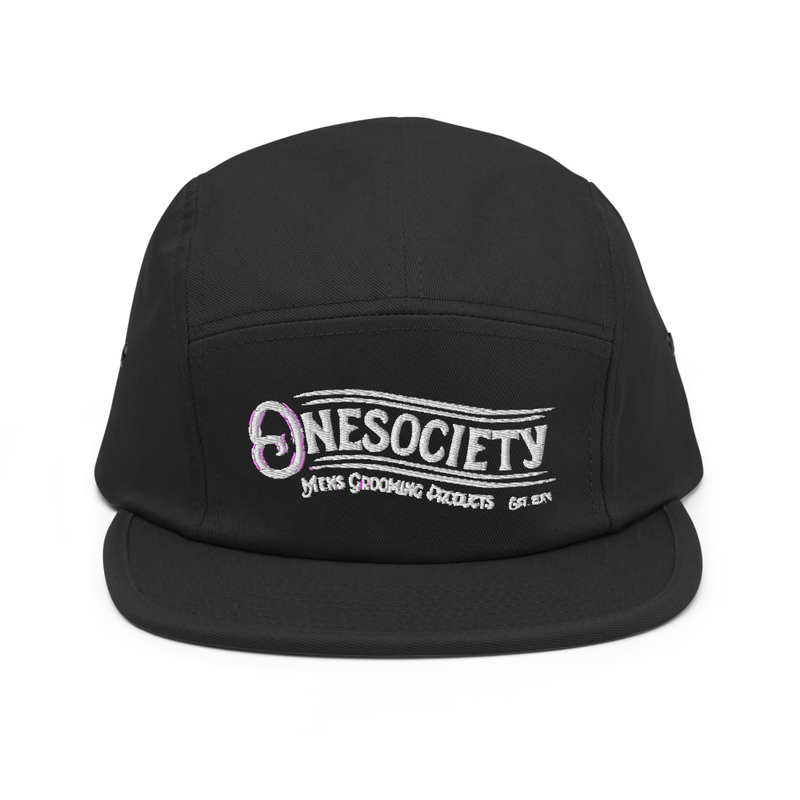 OneSociety Five Panel Shredder Cap - Trendy and Stylish Headwear for Men. One Society Skate Flat 5 Panel Cap in Black.