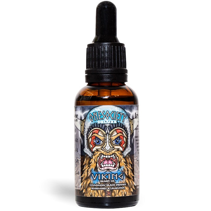 One society viking beard oil, vegan friendly, made for beard growth and skin care. Onesociety.
